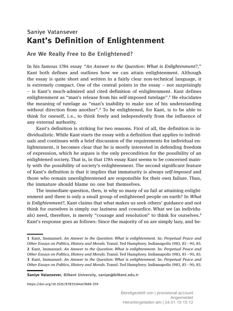 Kants Definition of Enlightenment | PDF | Immanuel Kant | Reason
