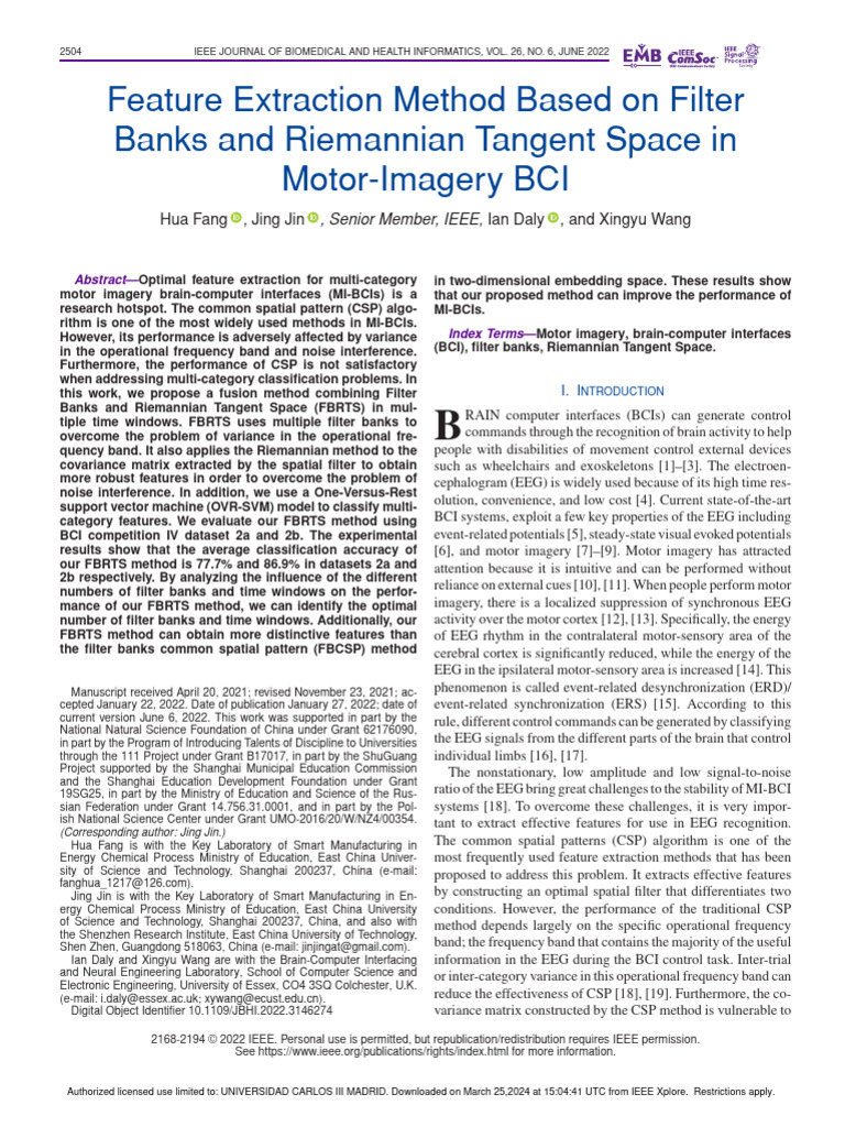 Feature extraction method based on filter banks and riemannian tangent