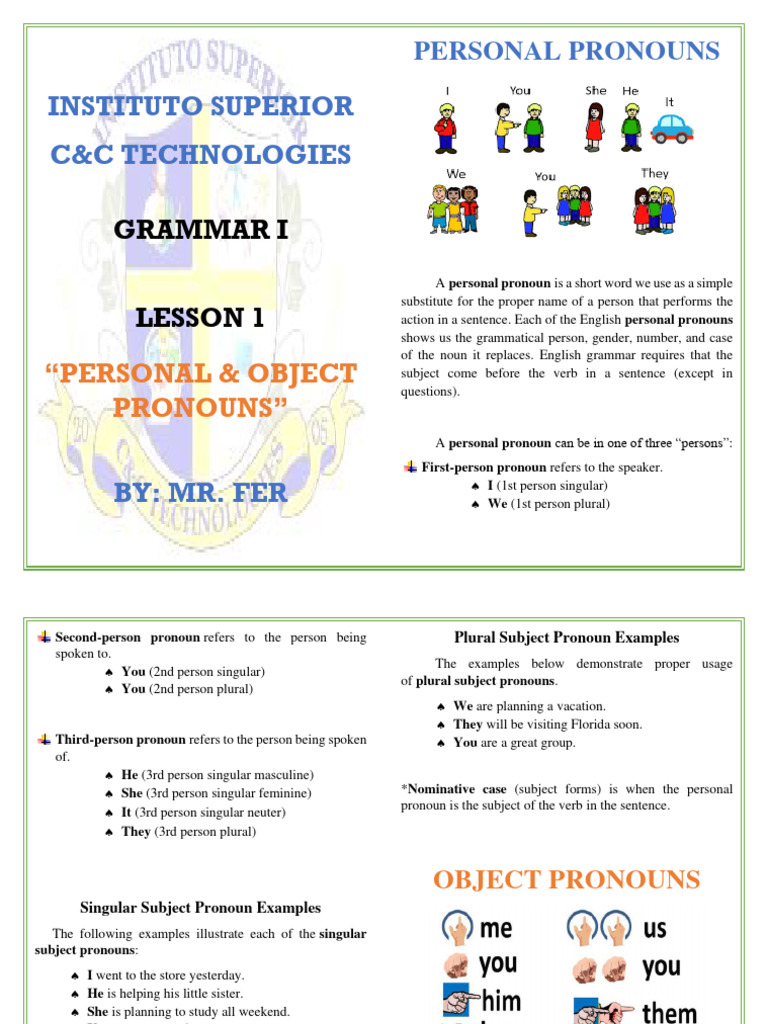 Personal & Object Pronouns Guide | PDF | Grammatical Gender ...