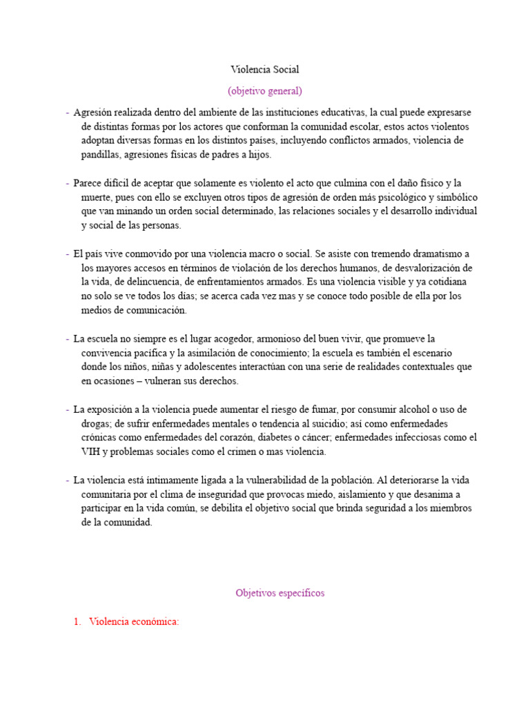 Tipos de Violencia Social y sus Efectos | PDF | Violencia | La ...