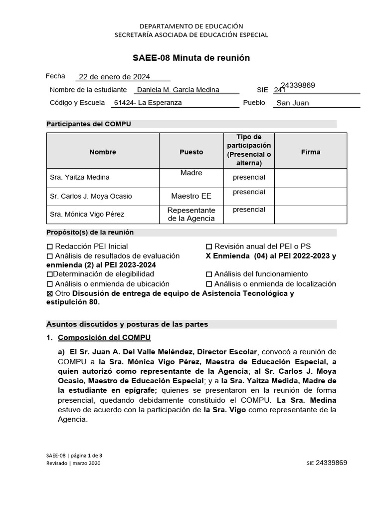 Minuta de Reunión COMPU: Asistencia Tecnológica | PDF