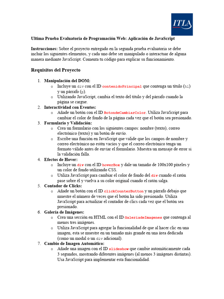 Programacion Web - Ultima Prueba Evaluatoria | PDF | Script Java | HTML