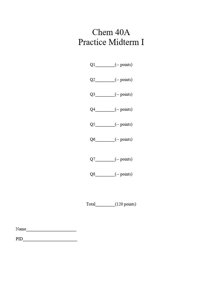 Chem 40A Practice Midterm Exam | PDF | Isomer | Conformational Isomerism
