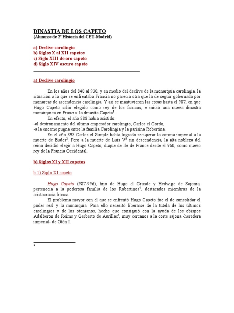 Historia de la Dinastía Capeta | PDF | Dinastía de los Capetos | Reino ...