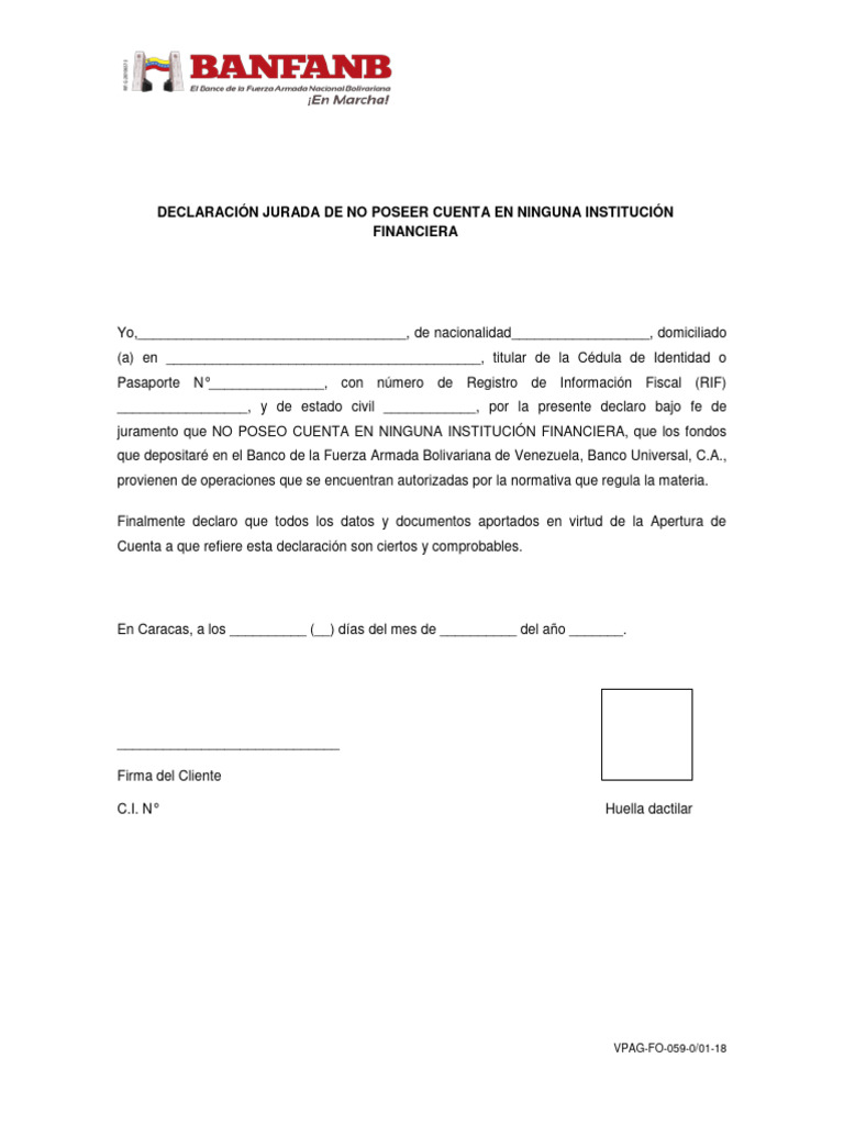 Declaración Jurada de No Tener Cuenta Financiera | PDF | Negocios