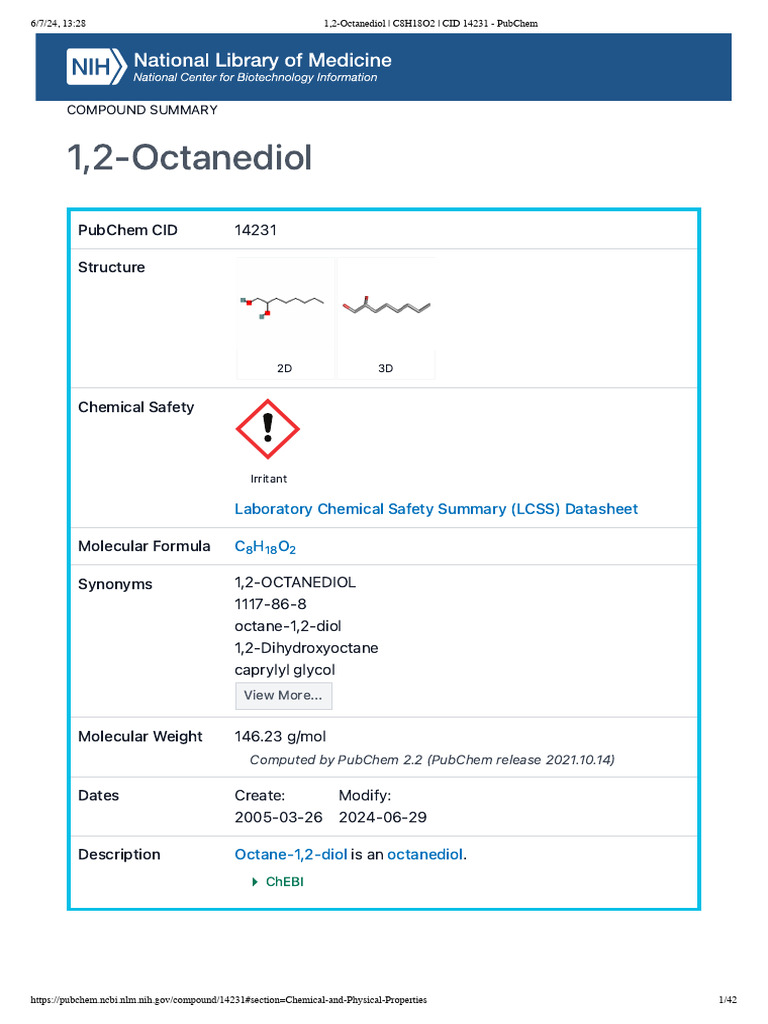 1,2-Octanediol Chemical Overview | PDF | Chemical Bond | Chemical ...
