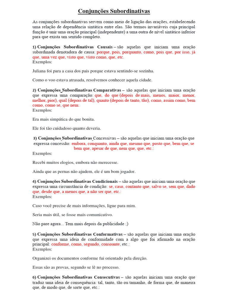 Conjunções Subordinativas | PDF | Artes Linguísticas e Disciplina