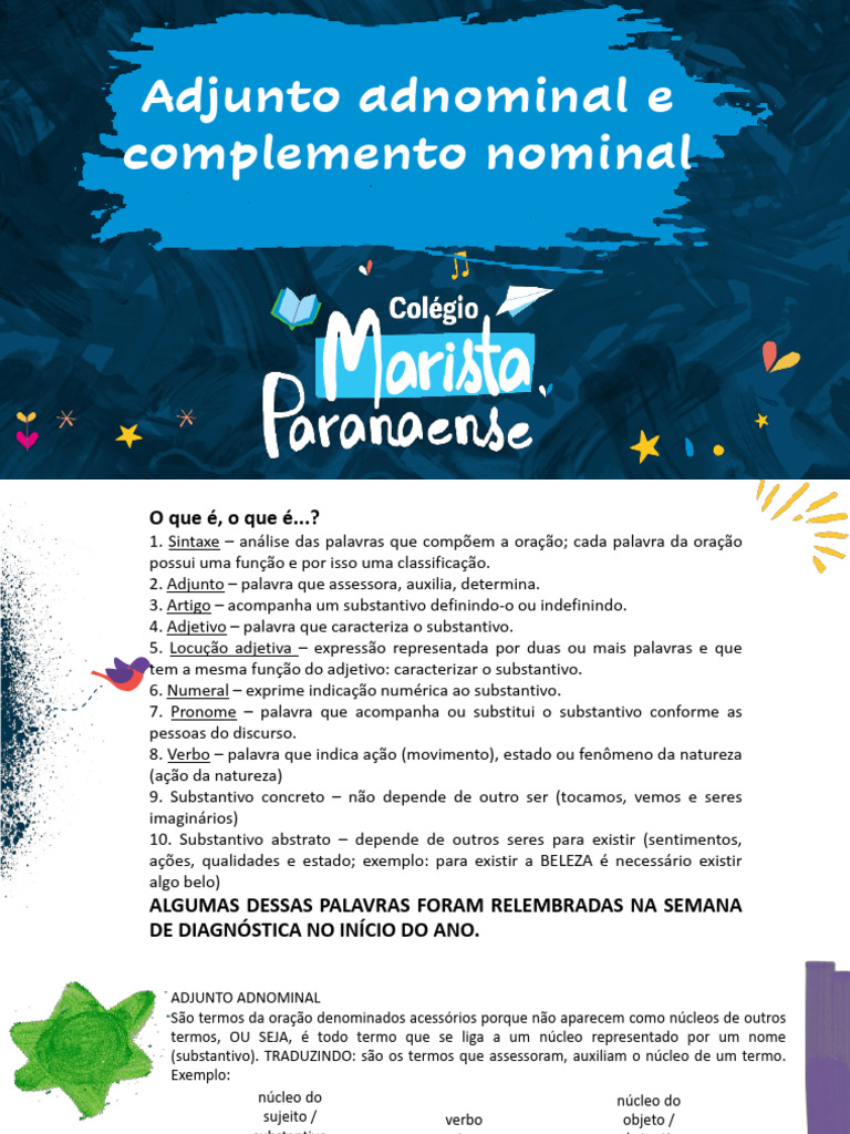 Adjunto Adnominal e Complemento Nominal | PDF | Substantivo | Pronome