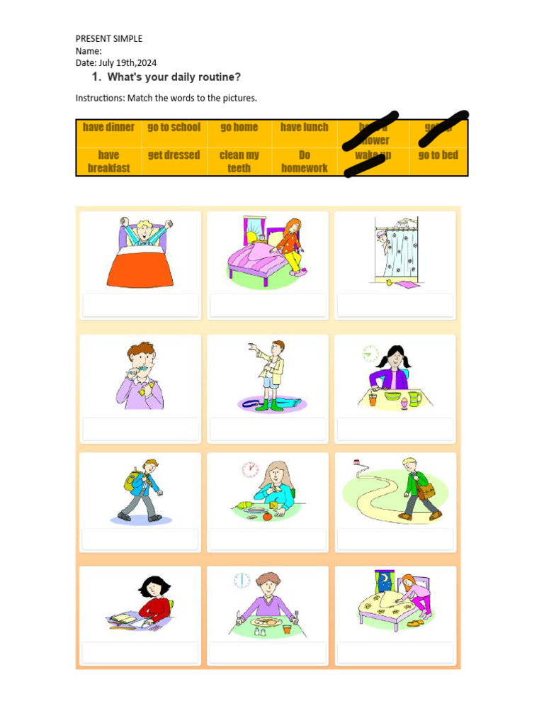 Daily Routine Vocabulary Match | PDF | Language Arts & Discipline