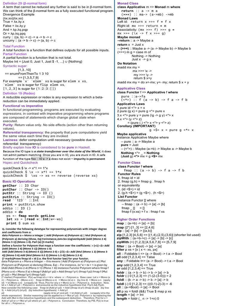 Comp3400 Cheat Sheet | PDF | Functional Programming | Function ...