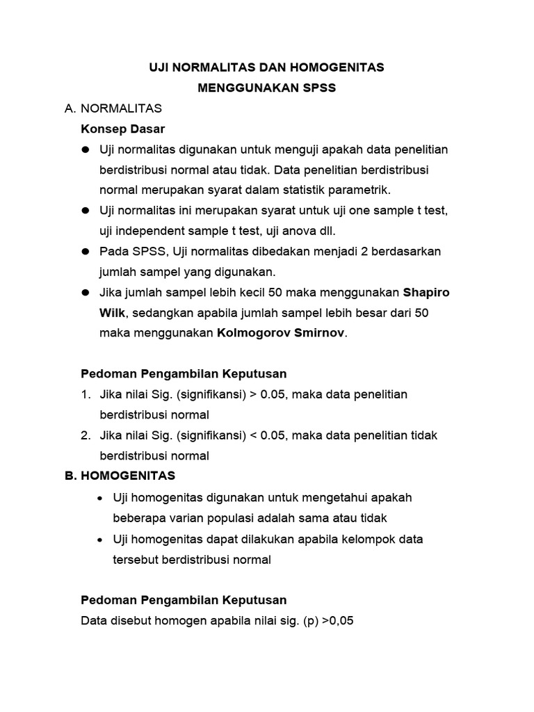 Uji Normalitas dan Homogenitas SPSS | PDF