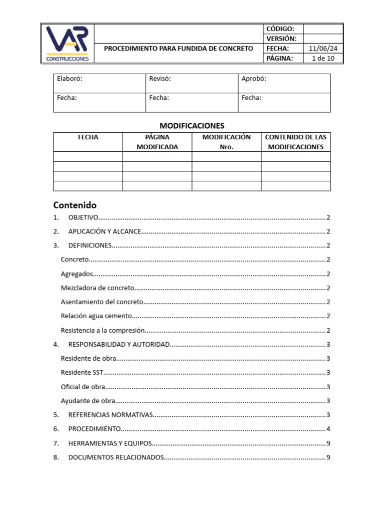 Procedimiento Fundida de Concreto | PDF | Hormigón | Materiales