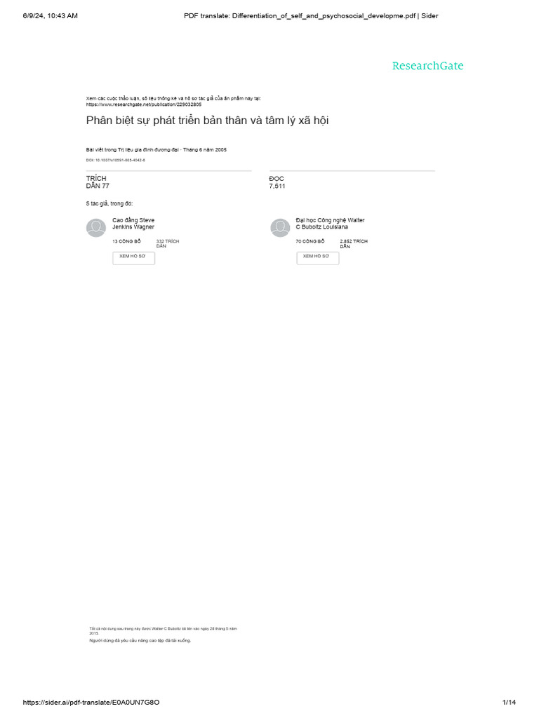 PDF Translate Differentiation of Self and Psychosocial Developme - PDF ...
