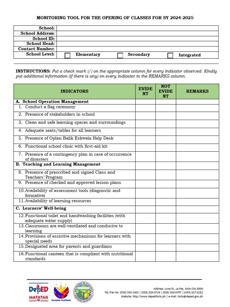 Monitoring Tool for Class Opening 2024-2025 | PDF | Behavior ...