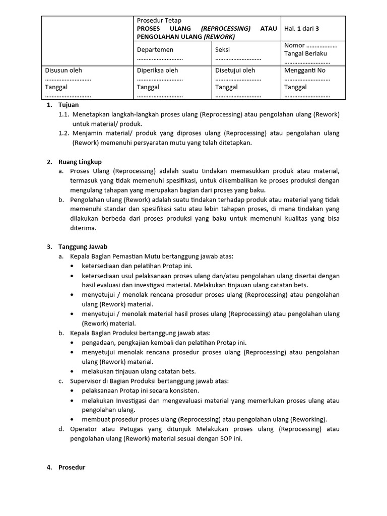 Prosedur Reprocessing dan Rework Material | PDF