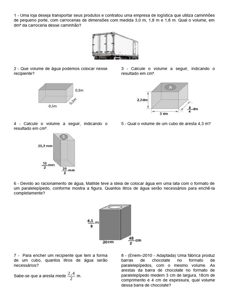 Problemas de Volume e Medidas | PDF