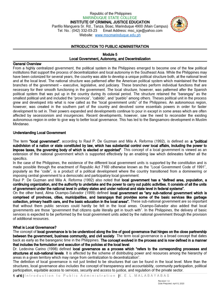 Local Government and Autonomy in the Philippines | PDF | Governance ...