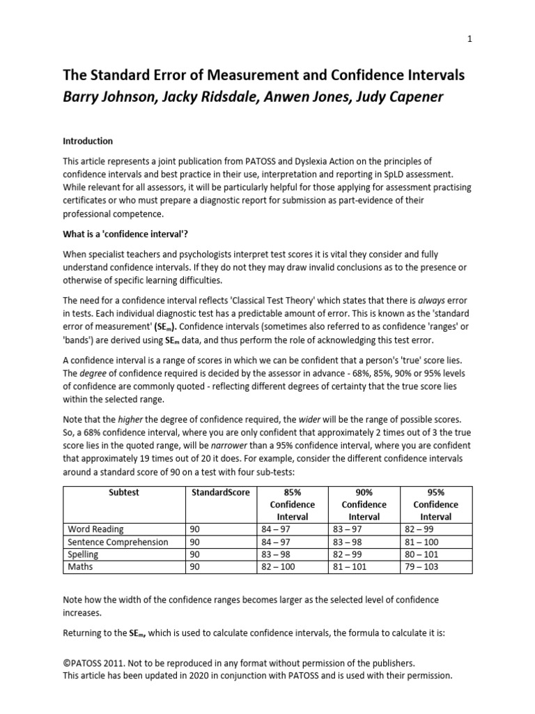 Confidence Intervals in SpLD Assessment | PDF | Standard Deviation ...
