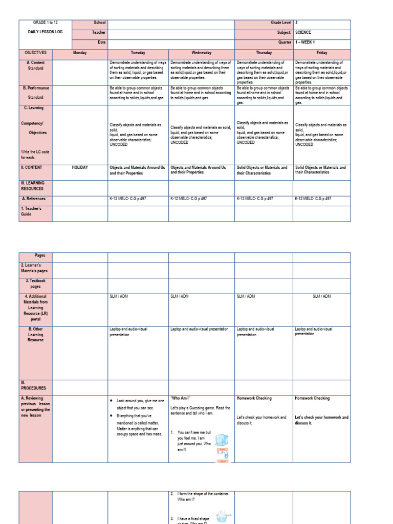 SCIENCE3 Q1 - W1 | PDF | Shape | Liquids