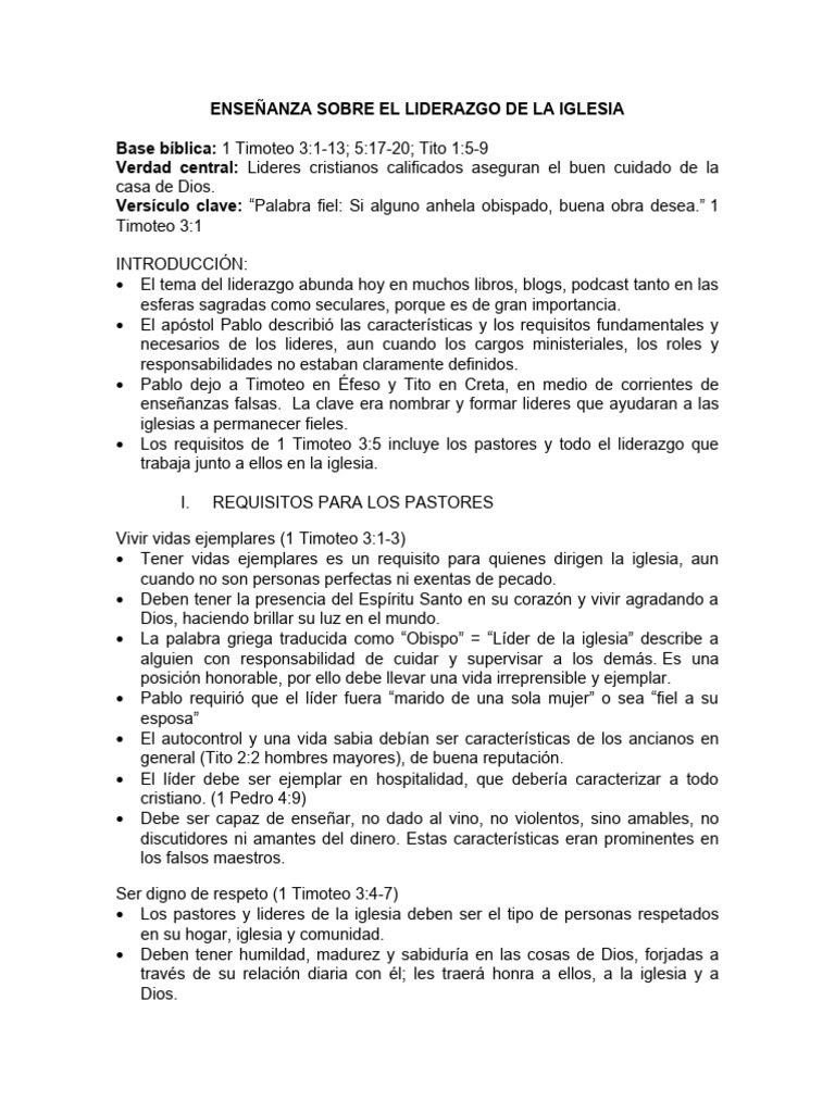 Enseñanza Sobre El Liderazgo de La Iglesia | PDF | Iglesia cristiana ...
