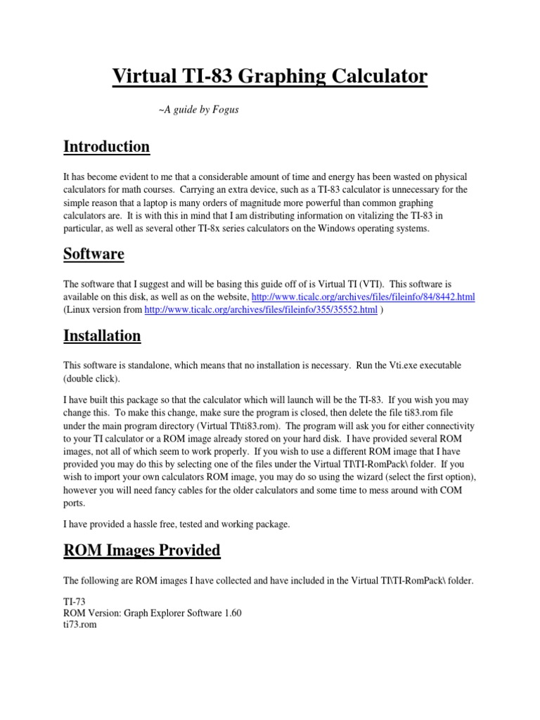 Virtual TI-83 Calculator Guide | PDF | Operating System Technology ...