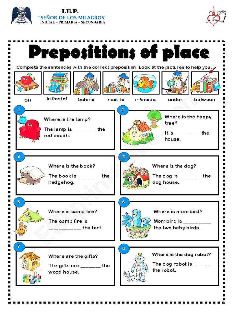 Prepositions of Place - Worksheet 2 | PDF