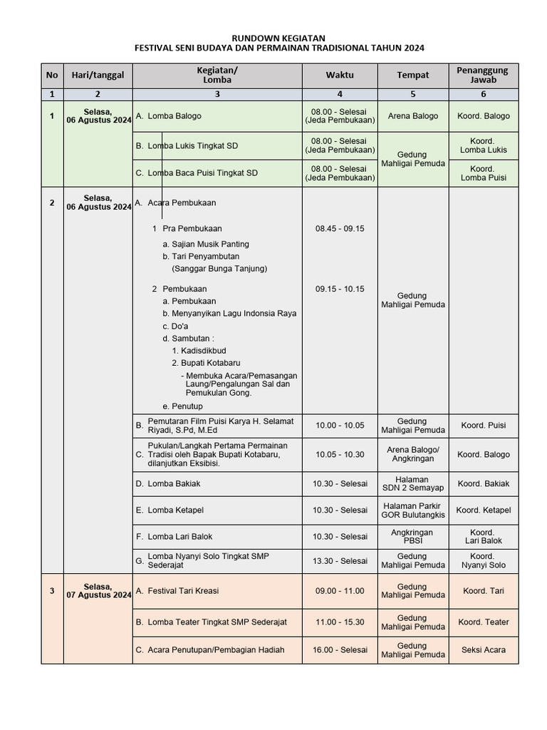 Rundown Festival Seni Budaya 2024 | PDF