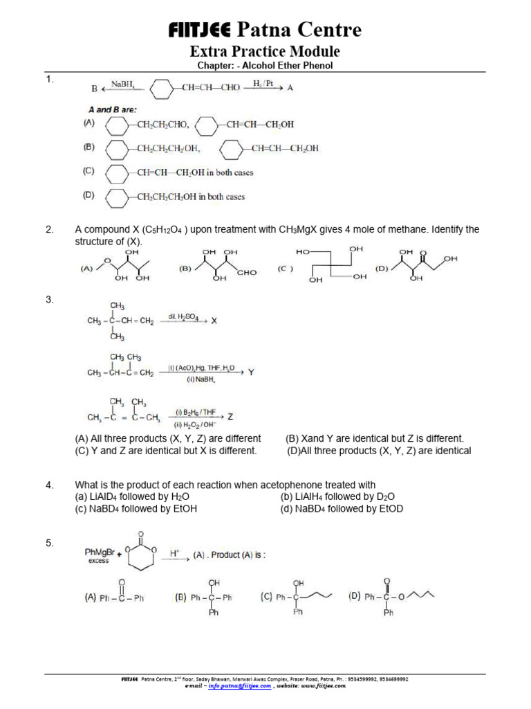 Extra Practice Module - Alcohol Ether Phenol | PDF | Chemical Compounds ...