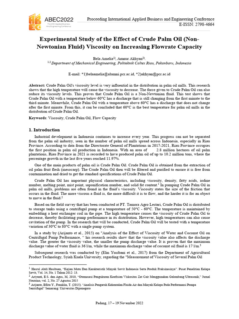 Viscosity Effects on Crude Palm Oil Flow | PDF | Viscosity | Pump