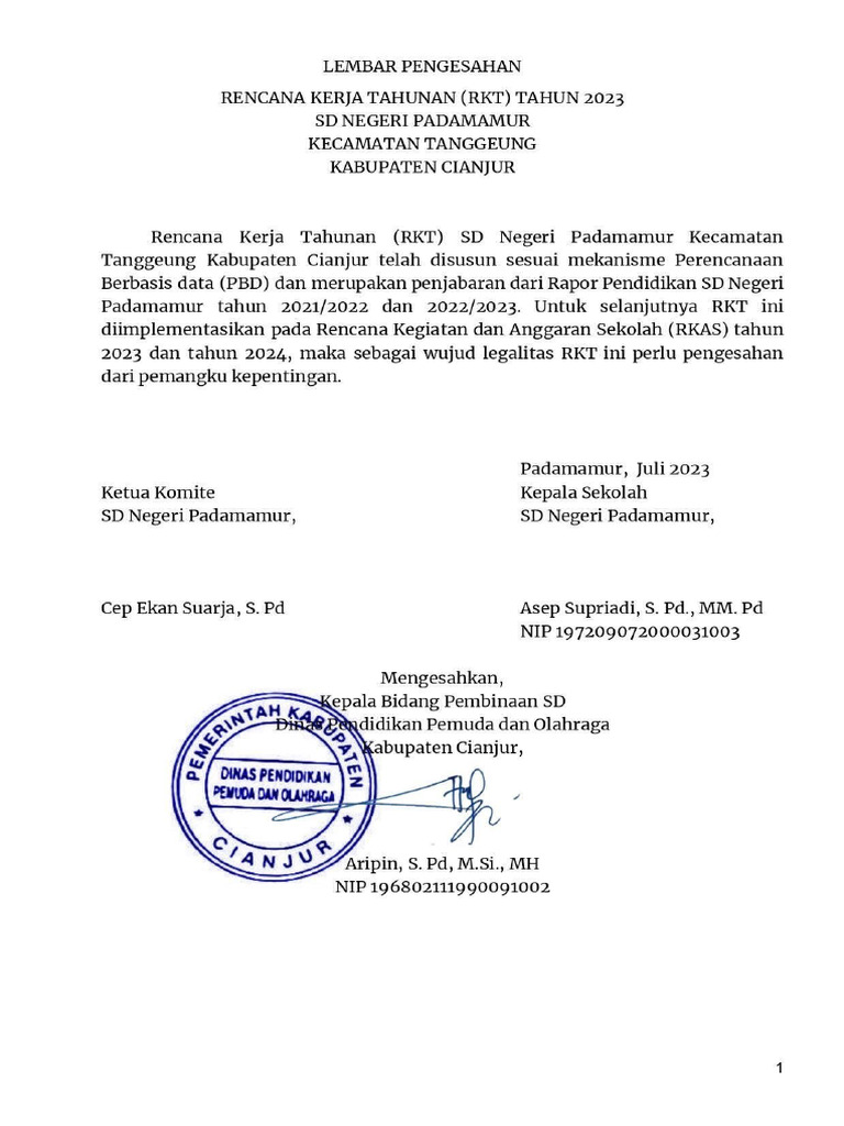Lembar Pengesahan RKT | PDF