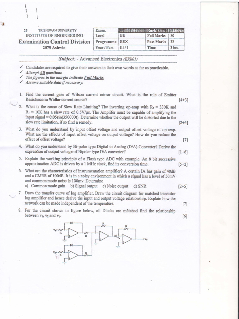 Advanced Electronics Exam Questions | PDF | Operational Amplifier ...