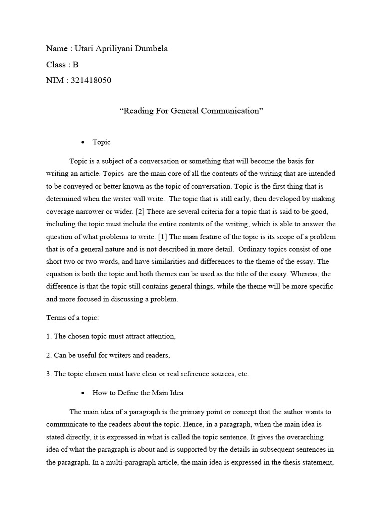 How To Define The Main Idea | PDF | Essays | Paragraph