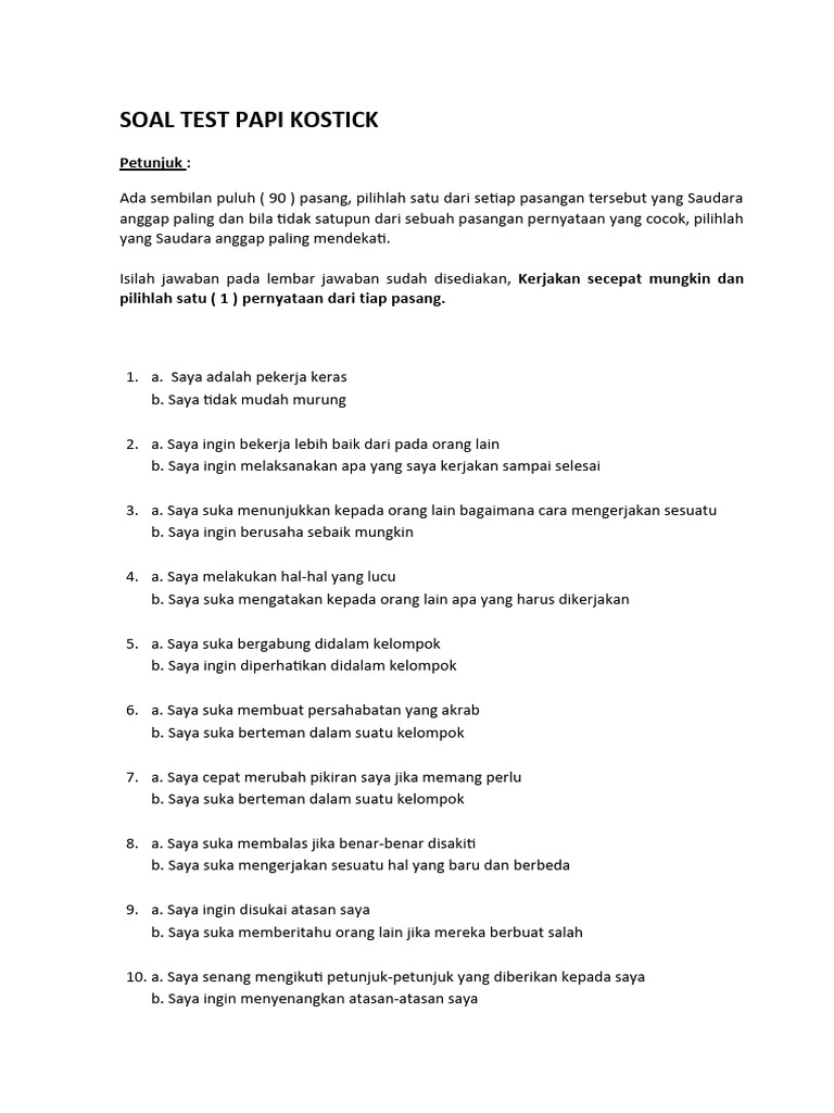 Test Papi Kostick | PDF | Griya & Taman | Pengembangan Diri