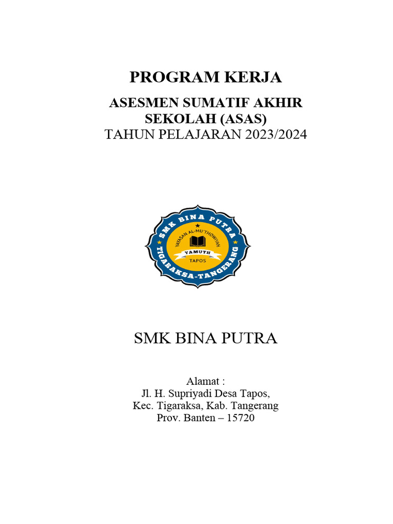 Program Kerja ASAS SMK Bina Putra 2023/2024 | PDF