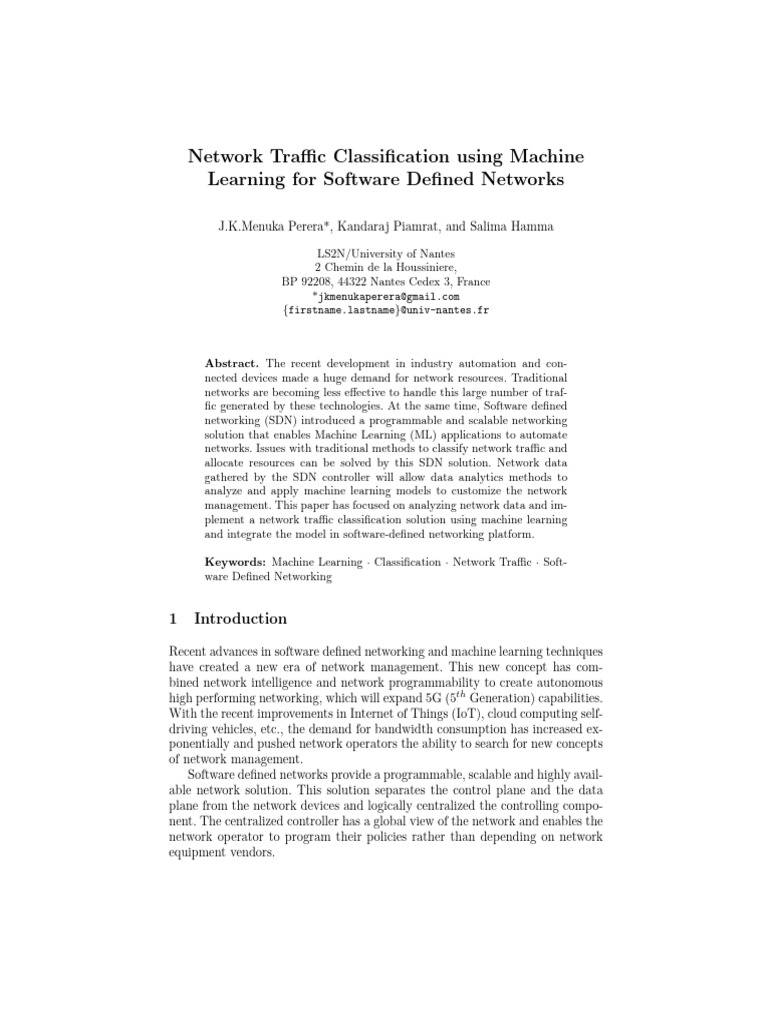 ML-Based Network Traffic Classification for SDN | PDF | Support Vector ...