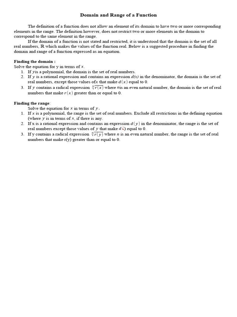 Finding Domain and Range of Functions | PDF | Function (Mathematics ...
