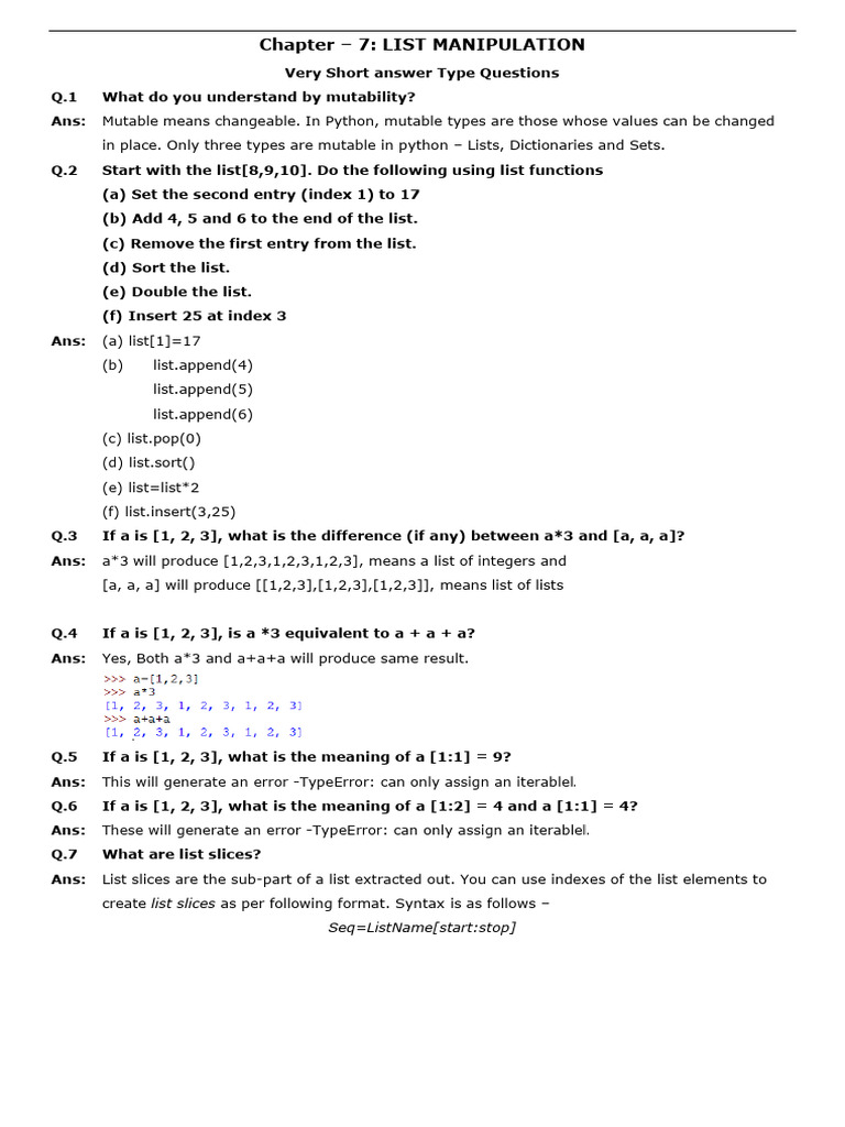 Grade 11 List,Tuples & Dictionary | PDF | String (Computer Science ...