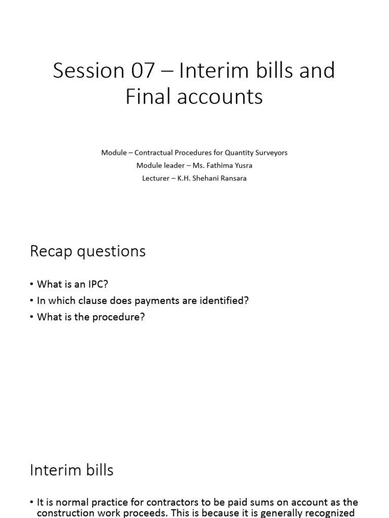 Interim Bills and Final Account Procedures | PDF | Real Estate ...