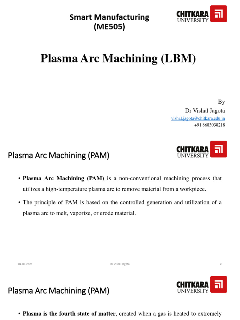 Plasma Arc Machining Overview | PDF | Electric Arc | Plasma (Physics)