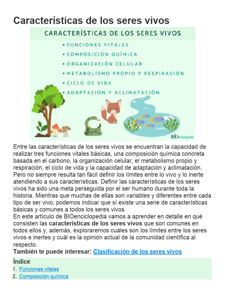 Características de Los Seres Vivos | PDF | Organismos | Biomoléculas
