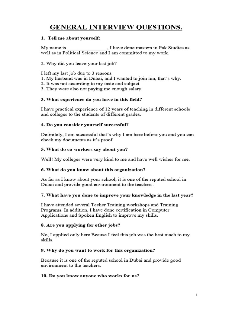 General Interview Questions And Sample Answers – CWPCHL