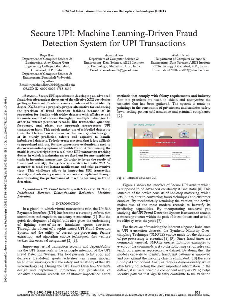 Secure UPI Machine Learning-Driven Fraud Detection System For UPI ...