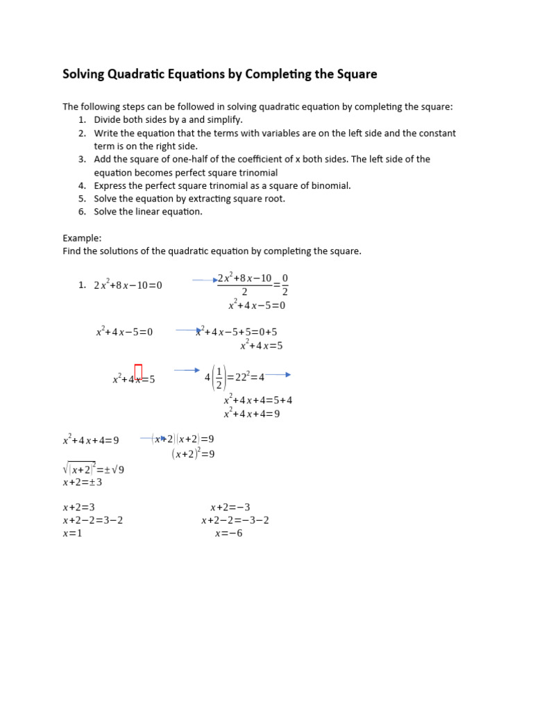 Solving Quadratic Equations by Completing The Square | PDF
