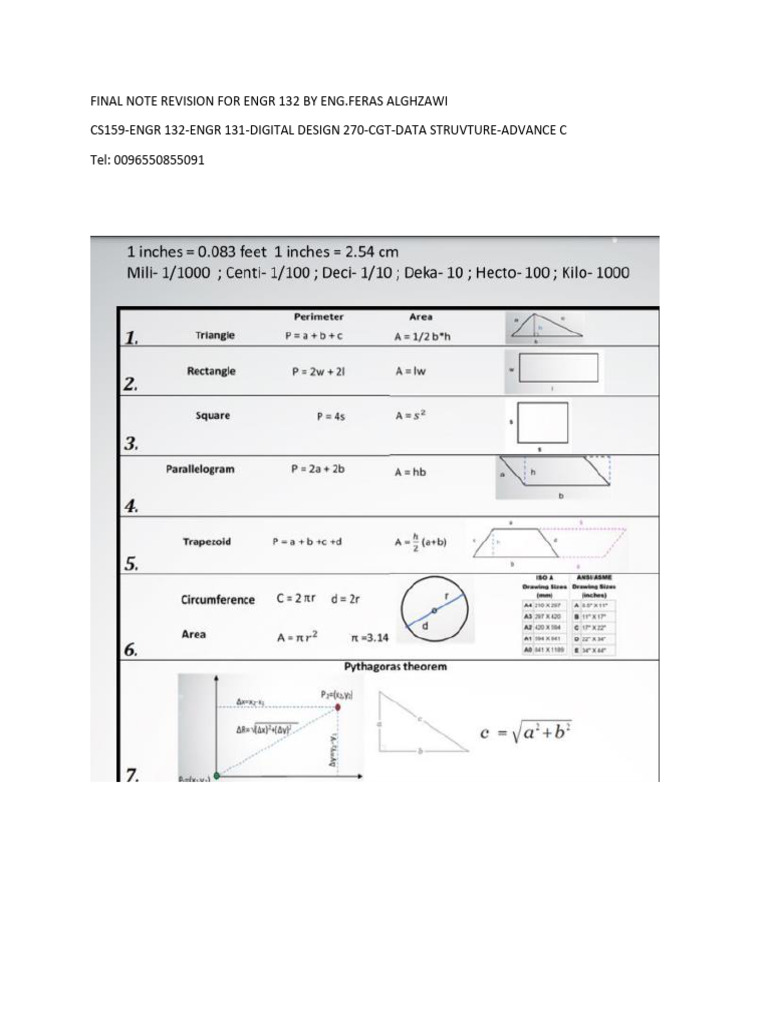 Engineering Calculations for Area & Perimeter | PDF