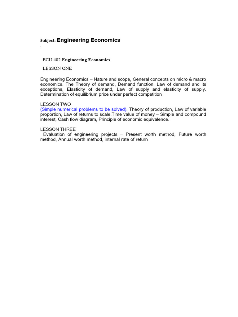 Engineering Economics Overview and Concepts | PDF | Elasticity ...