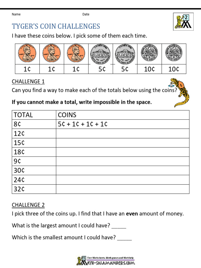 Math Grade 2 Coin Money Salamanders | PDF | Home & Garden