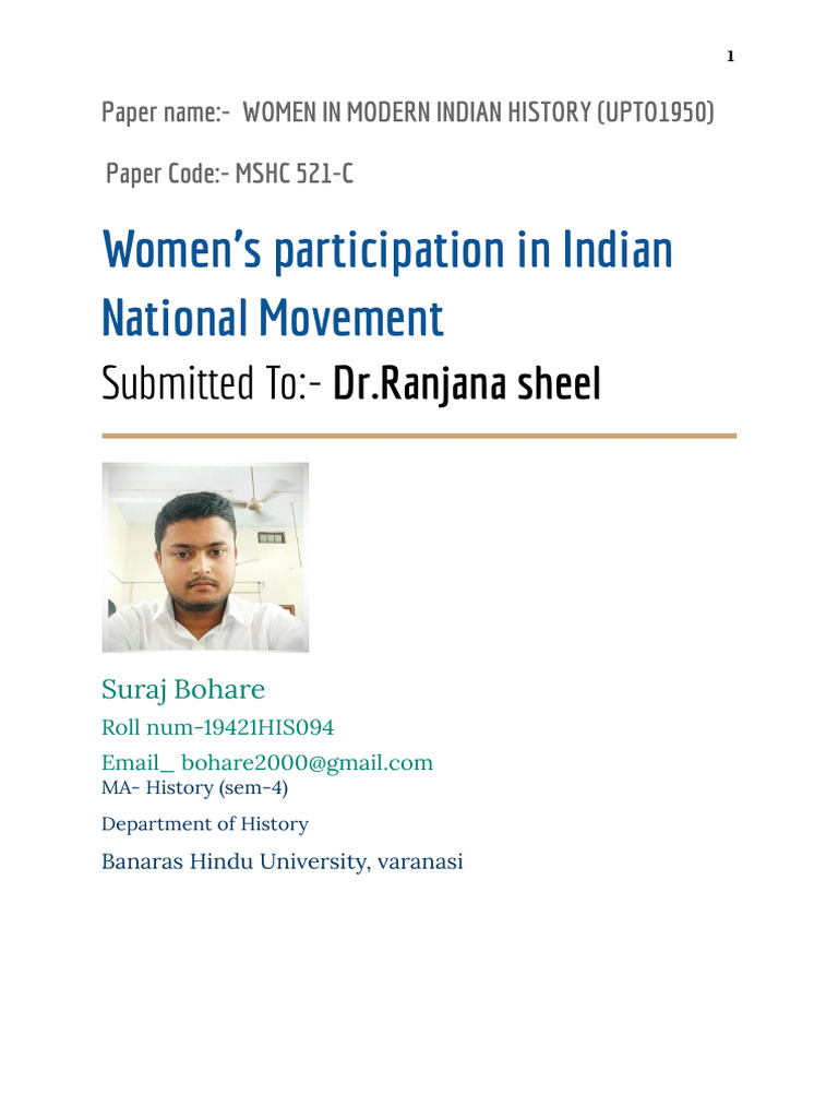 Women's Role in Indian Independence | PDF | Mahatma Gandhi | Nationalism