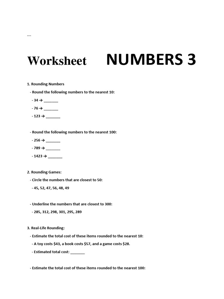 Worksheet NUMBERS 3 | PDF
