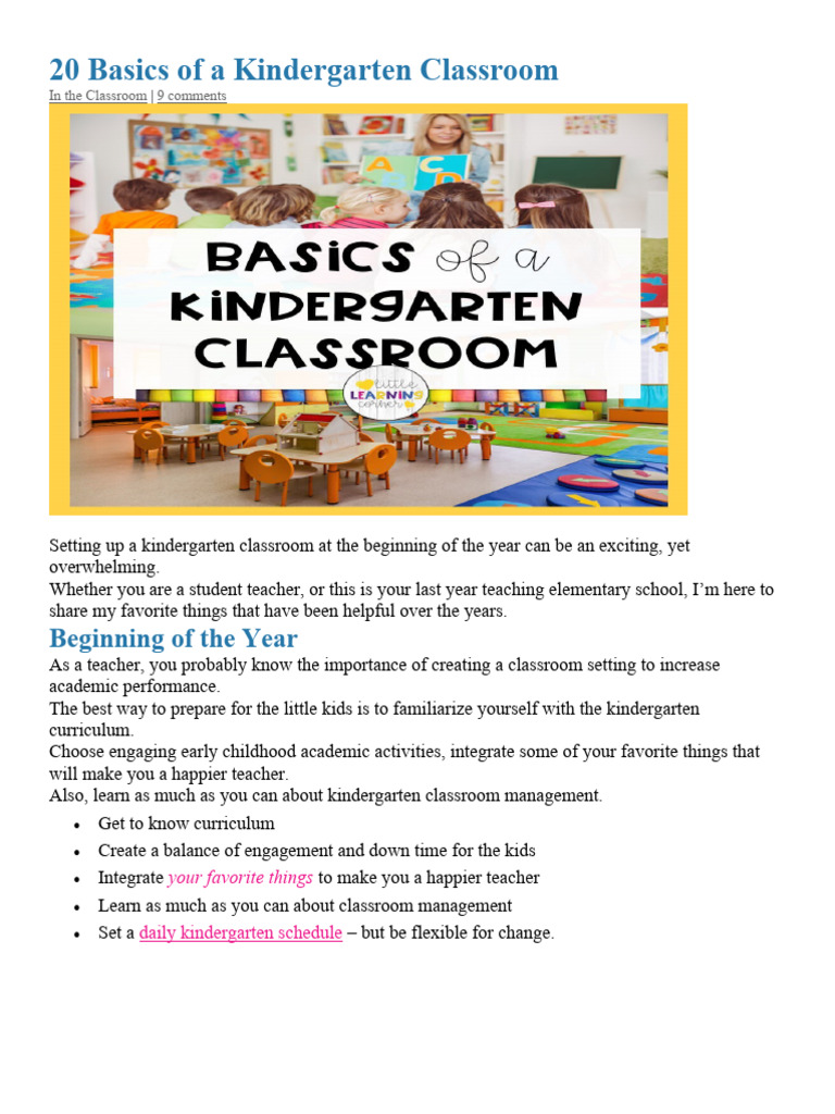 20 Basics Of A Kindergarten Classroom Pdf Classroom Preschool