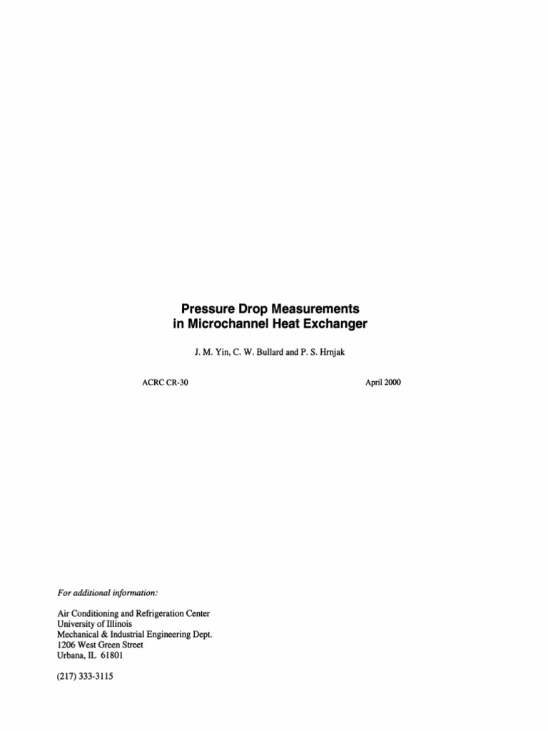 ACRC CR-30 Pressure Drop Measurement in Microchannel Heat Exchanger ...